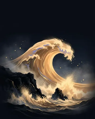 破军 Breaker: a wave breaking against a sea cliff