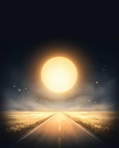 太阳 Sun: a radiant sun over an open plain
