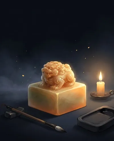 天相 Minister: a jade seal beside a brush and inkstone